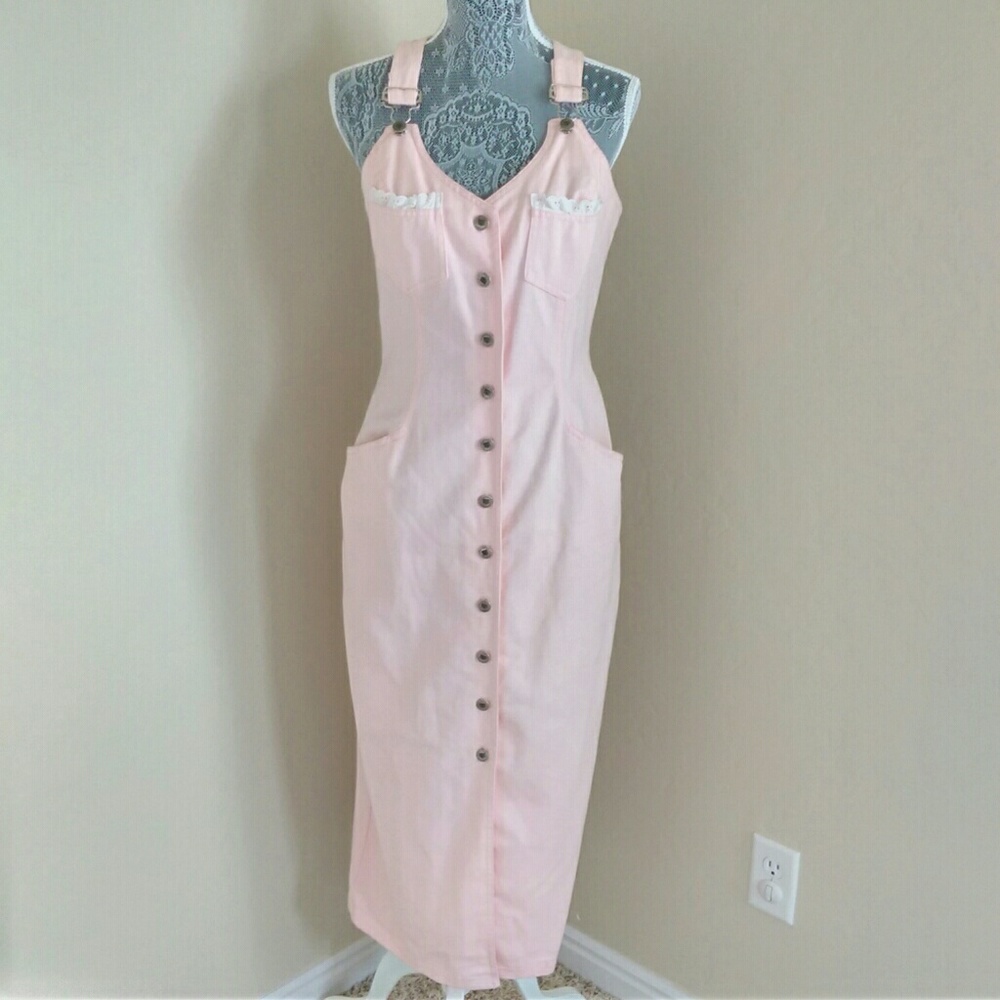 Vintage Pink Denim 100% Cotton Overall Dress